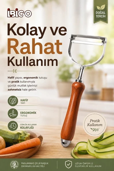 Ahşap Görünümlü Saplı Metal Sebze Meyve Soyacağı Dayanıklı Mutfak Yardımcısı ürün görseli 1