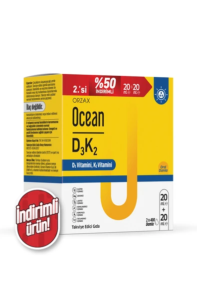 Vitamin D3K2 Damla - 2'li Avantajlı Paket (D3 Vitamini, K2 Vitamini) - 2x20 ml= 40ml ürün görseli 1