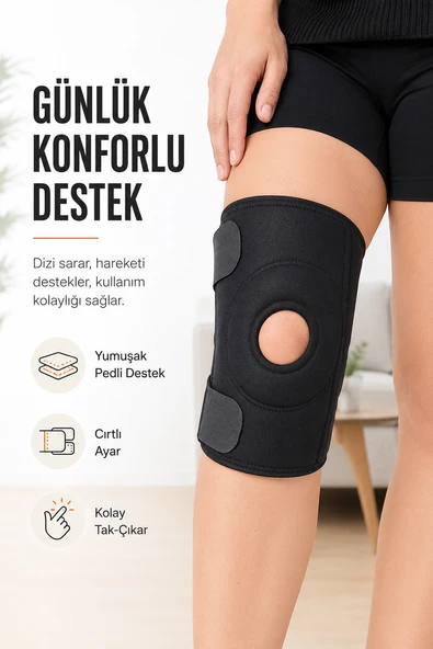 Açık Patella Destekli Ayarlanabilir Cırtlı Dizlik Spor Günlük Kullanım Diz Bandajı ürün görseli 1