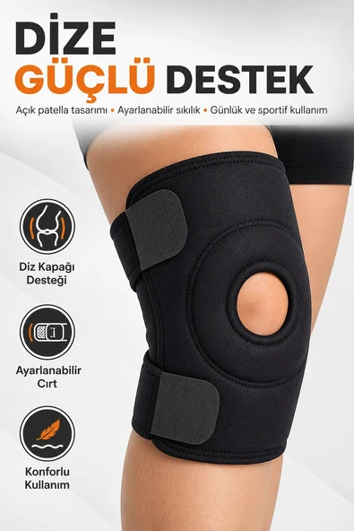 Spor ve Günlük Kullanım İçin Açık Patella Destekli Ayarlanabilir Cırtlı Dizlik ürün görseli 1