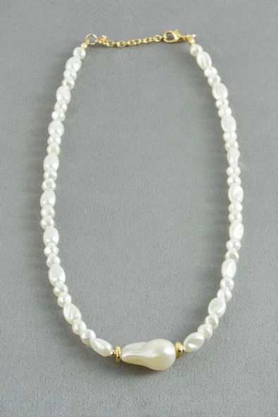 Oval Taşlı İnci  Kolye ürün görseli 1