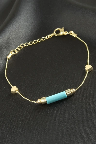 Kalp Turkuaz Taşlı Bileklik - Resim 2