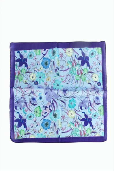 Çiçek Desenli Mor Renkli Zr Şifon Fular 50*50 cm ürün görseli 1