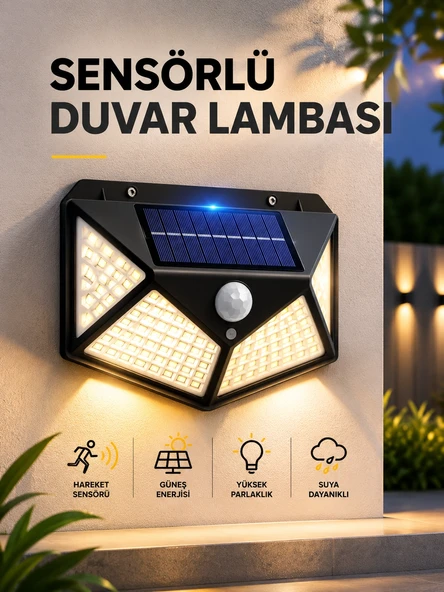 SENSÖRLÜ GÜNEŞ ENERJİLİ DUVAR LAMBASI ürün görseli 1