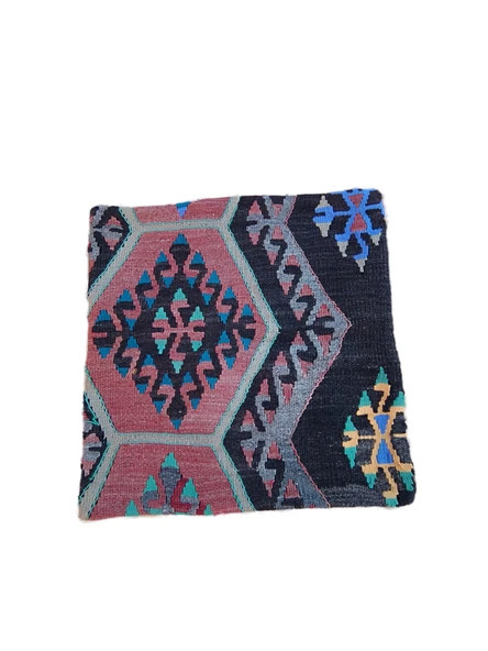 El Dokuma Yün Kilimden Üretilmiş Kırlent Yastık Kılıfı (40x40 cm) ürün görseli 1