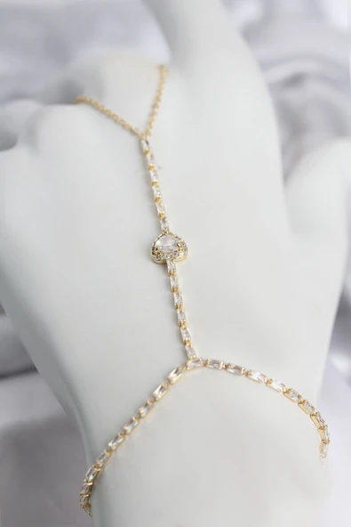Gold Renk Pirinç Zirkon Taşlı Kalp Model Şahmeran ürün görseli 1