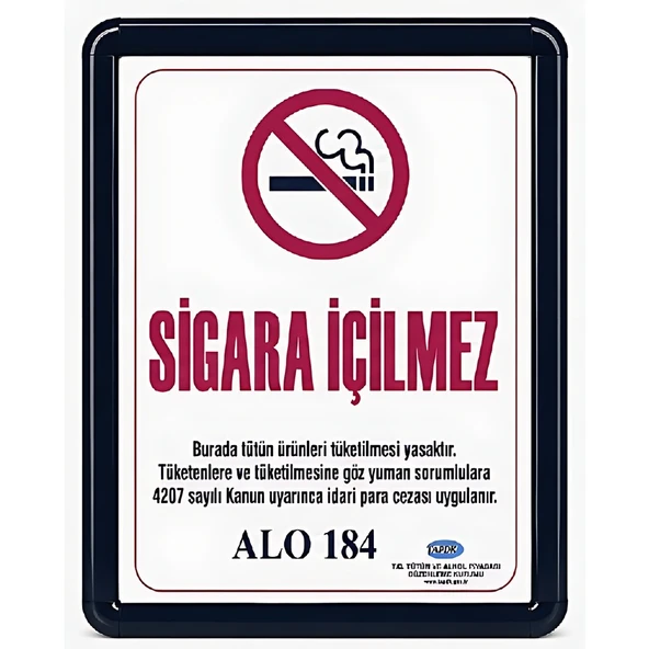 Sigara İçilmez Levhası B2 (50x70cm) Alüminyum çerçeveli (Siyah) ürün görseli 1