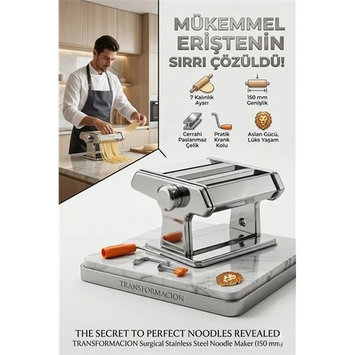Profesyonel Erişte ve Makarna Makinesi - 7 Ayarlı Çelik Hamur Açma Spagetti Makinası  723137 ürün görseli 1