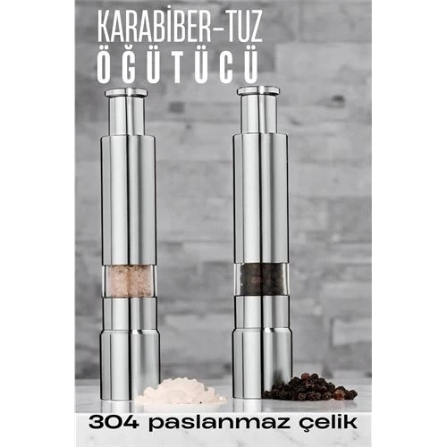 2'li Karabiber Tuz Öğütücü Profesyonel 304 Paslanmaz Çelik Manuel Baharat Değirmeni 720252 ürün görseli 1