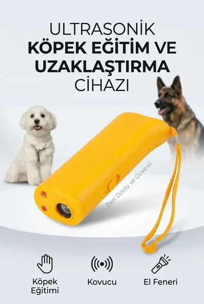 Köpek Kovucu Ultrasonik Eğitim Cihazı LED Fenerli Taşınabilir Sarı Yardımcı Ürün ürün görseli 1