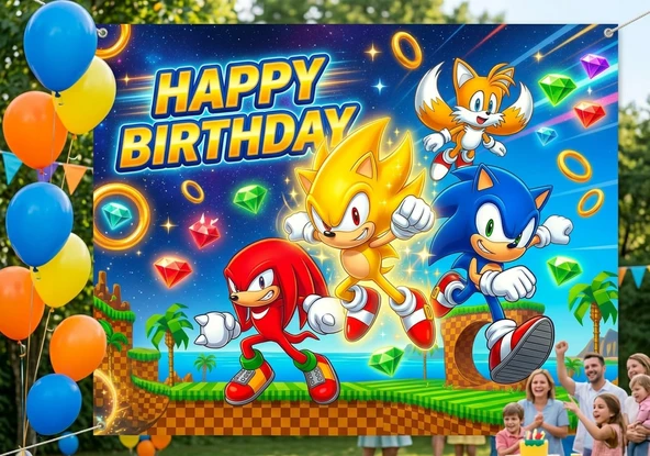 Süper Sonic Baskılı Branda 70x100 cm Doğum Günü Parti Afişi ürün görseli 1