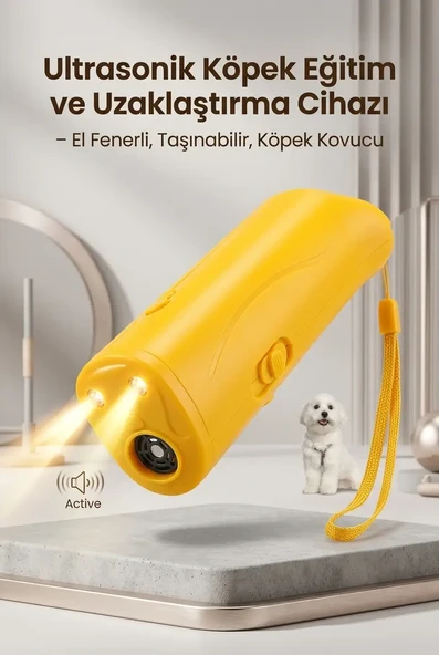 Sarı Ultrasonik Köpek Kovucu El Fenerli Eğitim Cihazı Günlük Taşınabilir Pratik Model ürün görseli 1