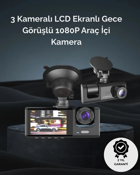 Nevamel 1. 3 Kameralı Full HD Araç Kamerası – Ön İç ve Arka Görüş ile %100 Kapsama ürün görseli 1
