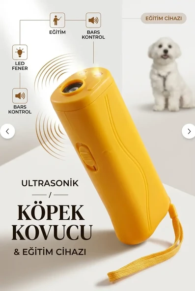 LED Fenerli Ultrasonik Köpek Eğitim Cihazı Taşınabilir Köpek Uzaklaştırıcı Sarı Ürün ürün görseli 1