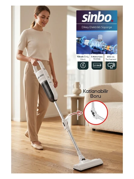 Sinbo SVC-8640 Dikey Elektrikli Süpürge Katlanır Borulu, El Süpürgesi, 800 ml Toz Hazneli ürün görseli 1