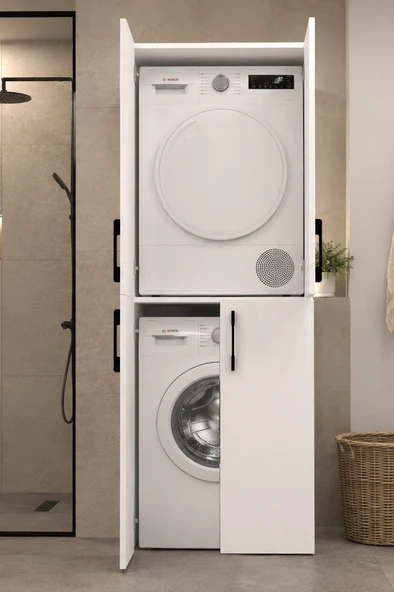 Atik No.2 Dört Kapaklı Çamaşır ve Kurutma Makinesi Dolabı Çok Amaçlı Banyo Düzenleyici ürün görseli 1