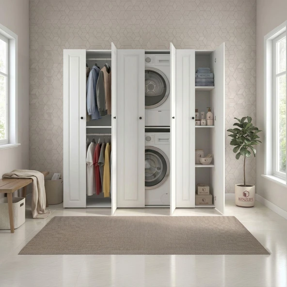Kenzlife membran çamaşır-kurutma makinesi dolabı ve giysi dolabı suyuti sağ byzbyz çerçeve 180*170*60 mebran kapak MDF gövde banyo ürün görseli 1