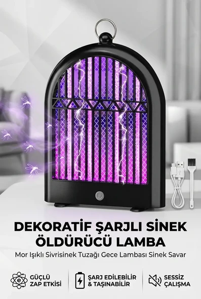 Dekoratif Şarjlı Sinek Öldürücü Lamba Mor Işıklı Sivrisinek Tuzağı Gece Lambası Modeli ürün görseli 1