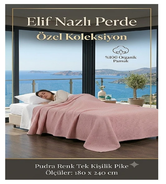 Tek Kişilik Pike -%100 Organik Pamuk-Dört Mevsim Kullanım için - Pudra ürün görseli 1