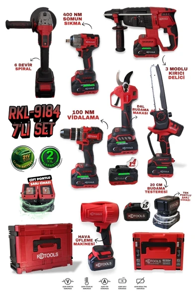 Retools RKL-9184 Profesyonel 7'li Şarjlı Set ürün görseli 1