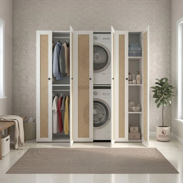 Kenzlife çamaşır-kurutma makinesi dolabı ve giysi dolabı suyuti sağ mat beyaz 180*170*60 hazeran kare kapak MDF gövde ürün görseli 1