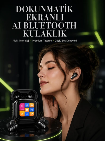 Yeni Nesil AI Bluetooth Kulaklık Akıllı Dokunmatik Ekranlı ürün görseli 1