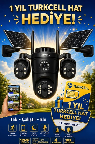 MPIA KOTO 12MP 3 Lens 4G Çift Solar Panel HiEasy AOV (Sürekli Kayıt) Gece Görüş Çift Yönlü Ses Turkcell Sim Kart ürün görseli 1
