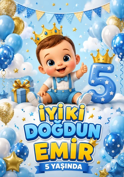 Erkek Çocuk Doğum Günü Afişi 70x100 cm ürün görseli 1