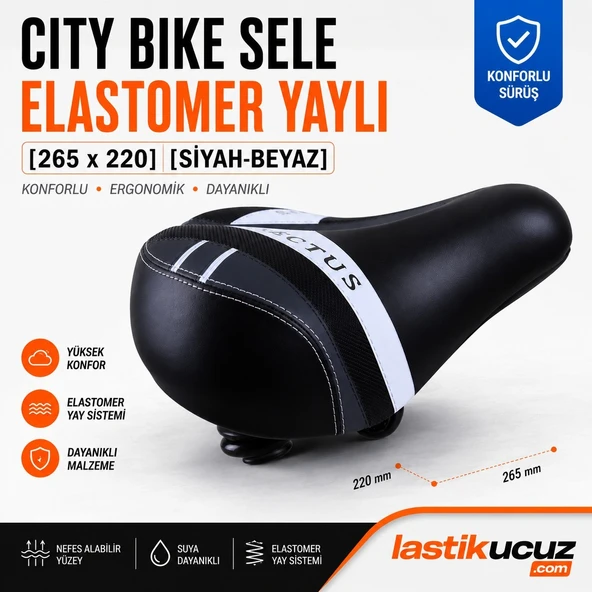 RECTUS City Bike Elastomer Yaylı Bisiklet Selesi 265x220 mm Siyah-Beyaz Ergonomik Konforlu Sele ürün görseli 1