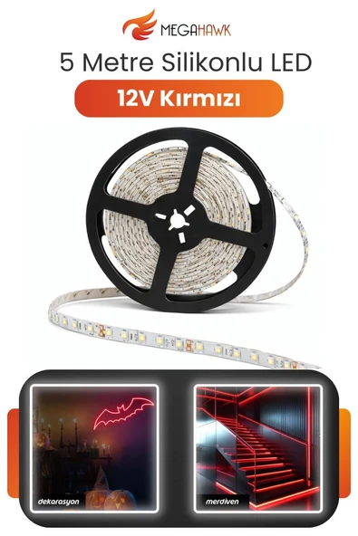 12V Dış Mekan M/60 2835 Kırmızı LED Şerit – 5 Metre, Kesilebilir ve Eklenebilir ürün görseli 1