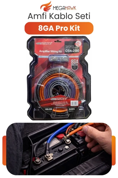 Amfi Kablo Seti 8GA Pro Kit Oto Ses Sistemi Tesisat Seti RCA Dahil ürün görseli 1
