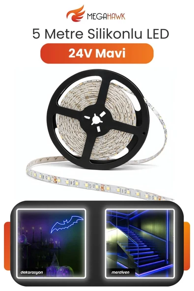 24V Dış Mekan M/60 2835 Mavi LED Şerit – 5 Metre, Kesilebilir ve Eklenebilir ürün görseli 1