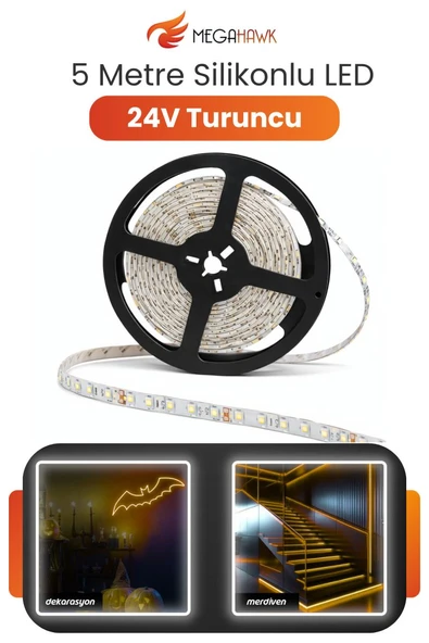 24V Dış Mekan M/60 2835 Turuncu LED Şerit – 5 Metre, Kesilebilir ve Eklenebilir ürün görseli 1