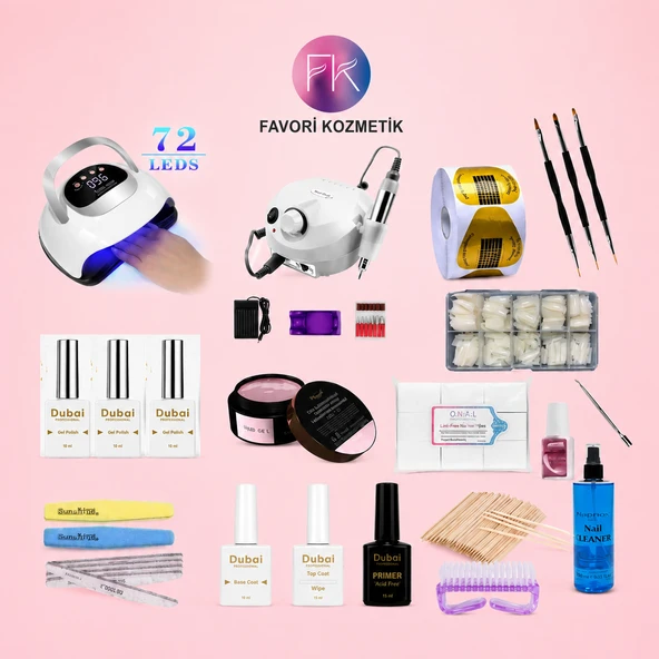 Profesyonel Protez Tırnak Başlangıç Seti – UV/LED Lamba, Freze Mak., Builder Jel &Tam Nail Art Malzeme Set ürün görseli 1