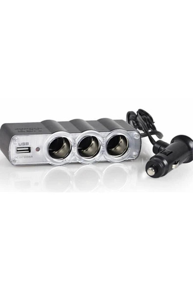 Araç Içi 3'lü Çakmaklık Çoğaltıcı Usb Çıkışlı 12v (3 Girişli Çakmaklık) ürün görseli 1
