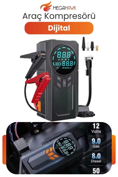 Dijital Araç Lastik Şişirme Kompresörü 150 PSI Taşınabilir Hava Pompası LED Ekran ürün görseli 1