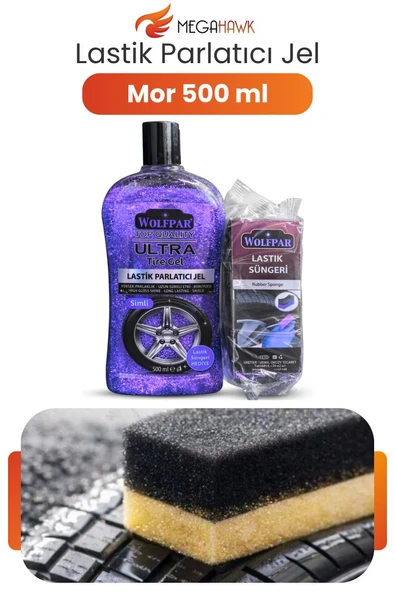Lastik Parlatıcı Jel Mor Renk Simli 500 ml + Lastik Süngeri Hediyeli Parlaklık Koruma ürün görseli 1