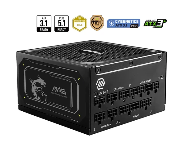 MSI MAG A1000GL PCIE5 II 1000W 80+ GOLD SİYAH FULL MODULER GÜÇ KAYNAĞI ürün görseli 1