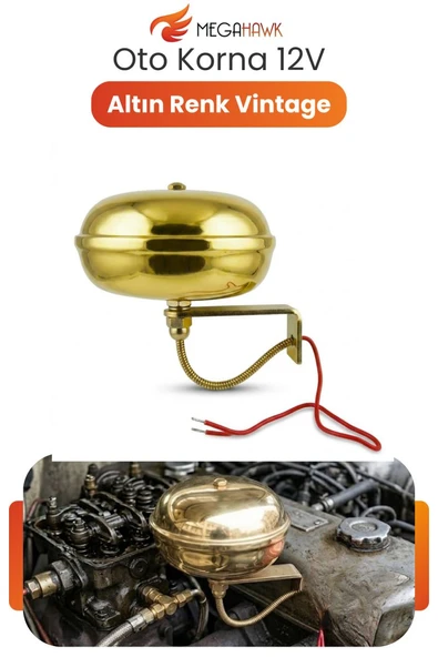 Klasik Metal Korna 12V Evrensel Oto Korna Güçlü Ses Krom Altın Renk Vintage Model ürün görseli 1