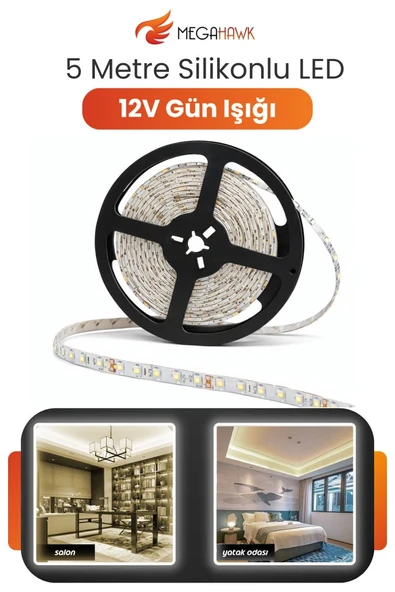 12V Dış Mekan M/60 2835 Gün Işığı LED Şerit – 5 Metre, Kesilebilir ve Eklenebilir ürün görseli 1