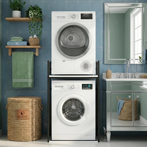 Kenzlife çamaşır kurutma makinesi dolabı kinyas grisyh 115*070*60 mat suntalam metal siyah boya ürün görseli 1