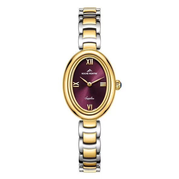 ROCHE MONTRE RML5024-03 SWISS MADE SAFİR CAM BORDO KADRAN ALTIN KAPLAMA KADIN KOL SAATİ ürün görseli 1