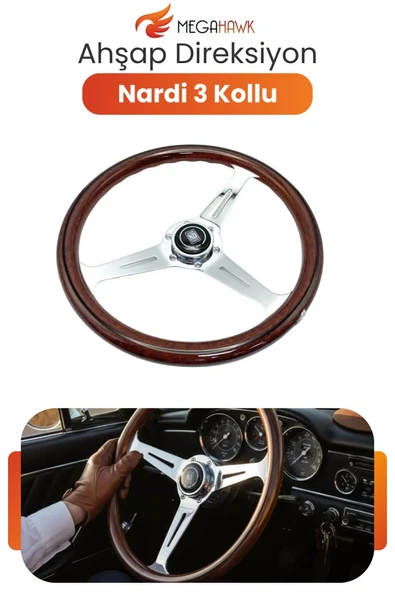 Universal Nardi Ahşap Direksiyon Spor Direksiyon 3 Kollu Klasik Tasarım Şık Görünüm ürün görseli 1