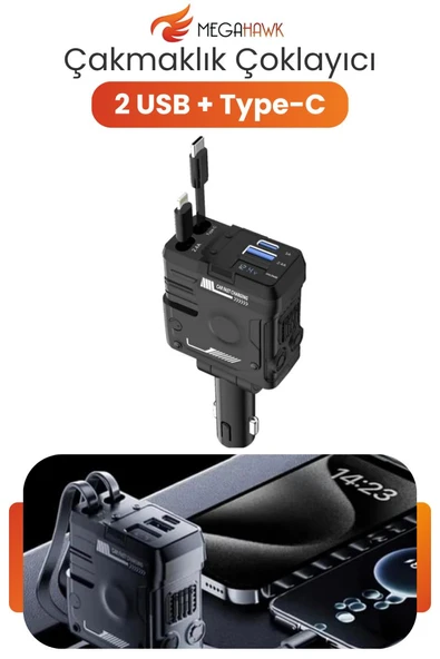 Araç Çakmaklık Çoklayıcı 2 USB + Type-C Hızlı Şarj Voltmetreli 12V 24V Uyumlu ürün görseli 1
