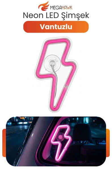 Neon LED Şimşek Işıklı Araç İçi Dekor Lambası Vantuzlu Pembe Ortam Aydınlatma ürün görseli 1