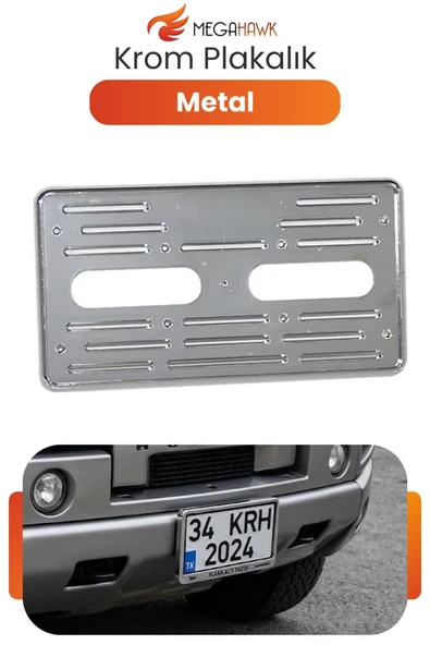 Krom Plakalık Metal Plaka Altlığı Paslanmaz Universal Araç Plaka Tutucu Şık Tasarım ürün görseli 1
