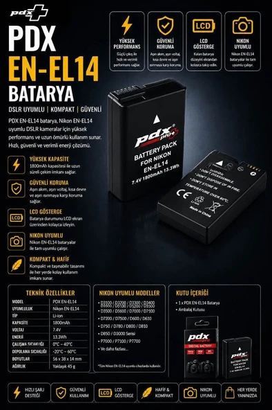 PDX Nikon EN-EL14 Batarya DSLR Uyumlu Kompakt ürün görseli 1
