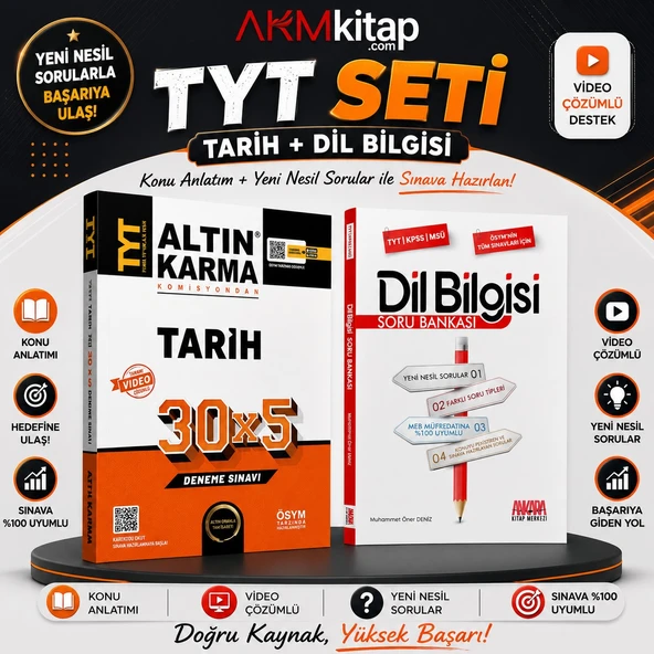 Altın Karma TYT Tarih Deneme ve AKM Dil Bilgisi Soru Bankası Seti 2 Kitap ürün görseli 1