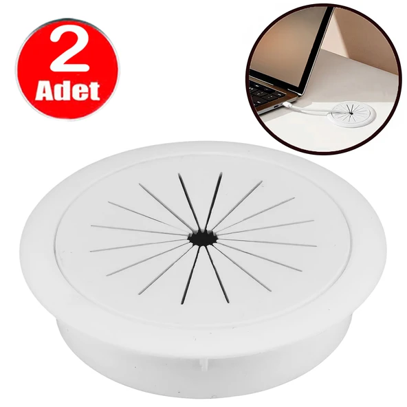 Masa Üstü Beyaz Kablo Kanalı Kapağı Deliği Kapatma Gizleyici 6cm Yuvarlak Kapak -2 Adet ürün görseli 1