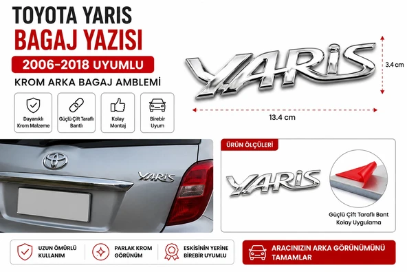 Toyota Yaris Bagaj Yazısı Krom Arka Bagaj Amblemi 2006-2018 Uyumlu ürün görseli 1